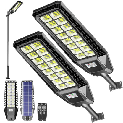 Lighteme Lot de 2 lampadaires solaires d'extérieur 1600 W 90 000 lumens, du crépuscule à l'aube, avec télécommande et détecteur de mouvement 
