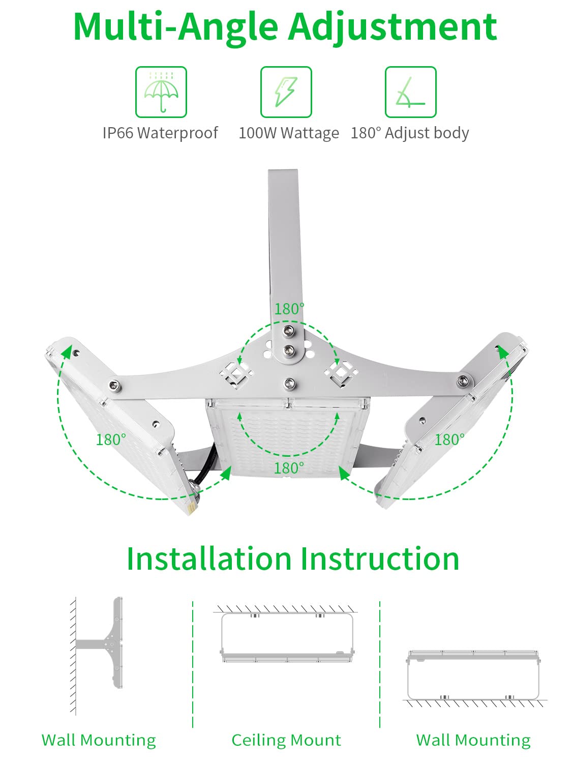 Lighteme 300W LED Flood Light, Hard Wired 24000LM Stadium Lights, 6000K Daylight White, 1500W Halogen Equivalent, IP66 Waterproof