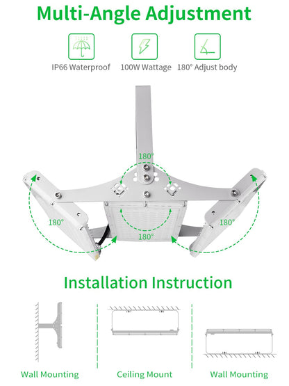 Lighteme 300W LED Flood Light, Hard Wired 24000LM Stadium Lights, 6000K Daylight White, 1500W Halogen Equivalent, IP66 Waterproof