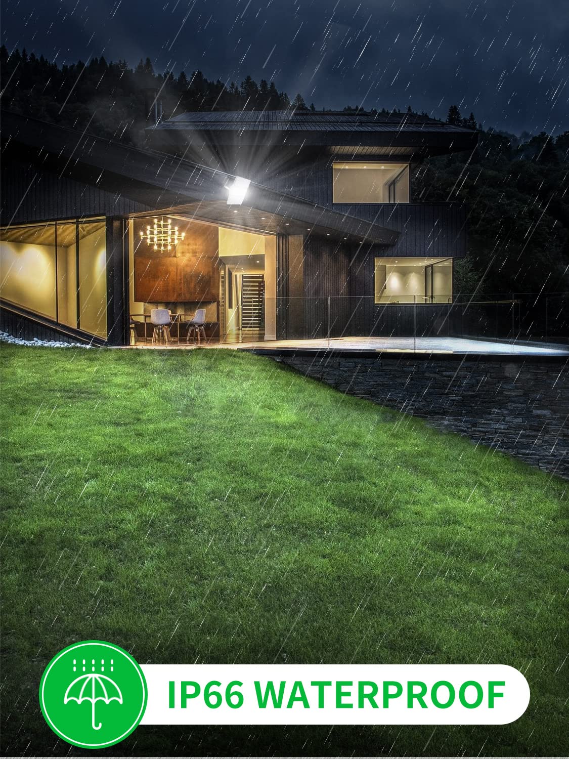 Lighteme 300W LED Flood Light, Hard Wired 24000LM Stadium Lights, 6000K Daylight White, 1500W Halogen Equivalent, IP66 Waterproof