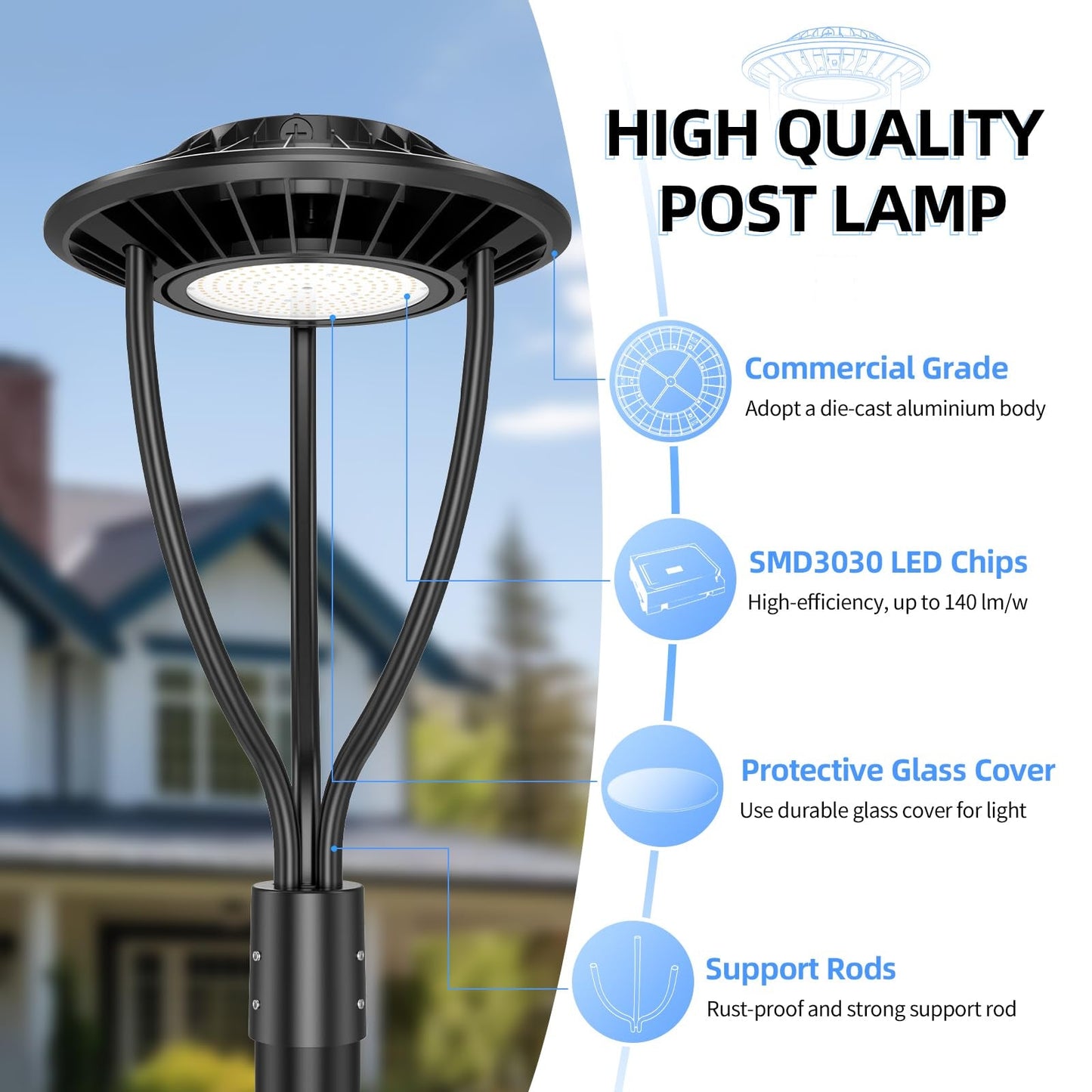 Lighteme 150 W fest verdrahtete LED-Mastaufsatzleuchte UFO, 21.000 lm, ETL-gelistete LED-Pfostenleuchten mit Fotozelle, 5000 K, IP65 