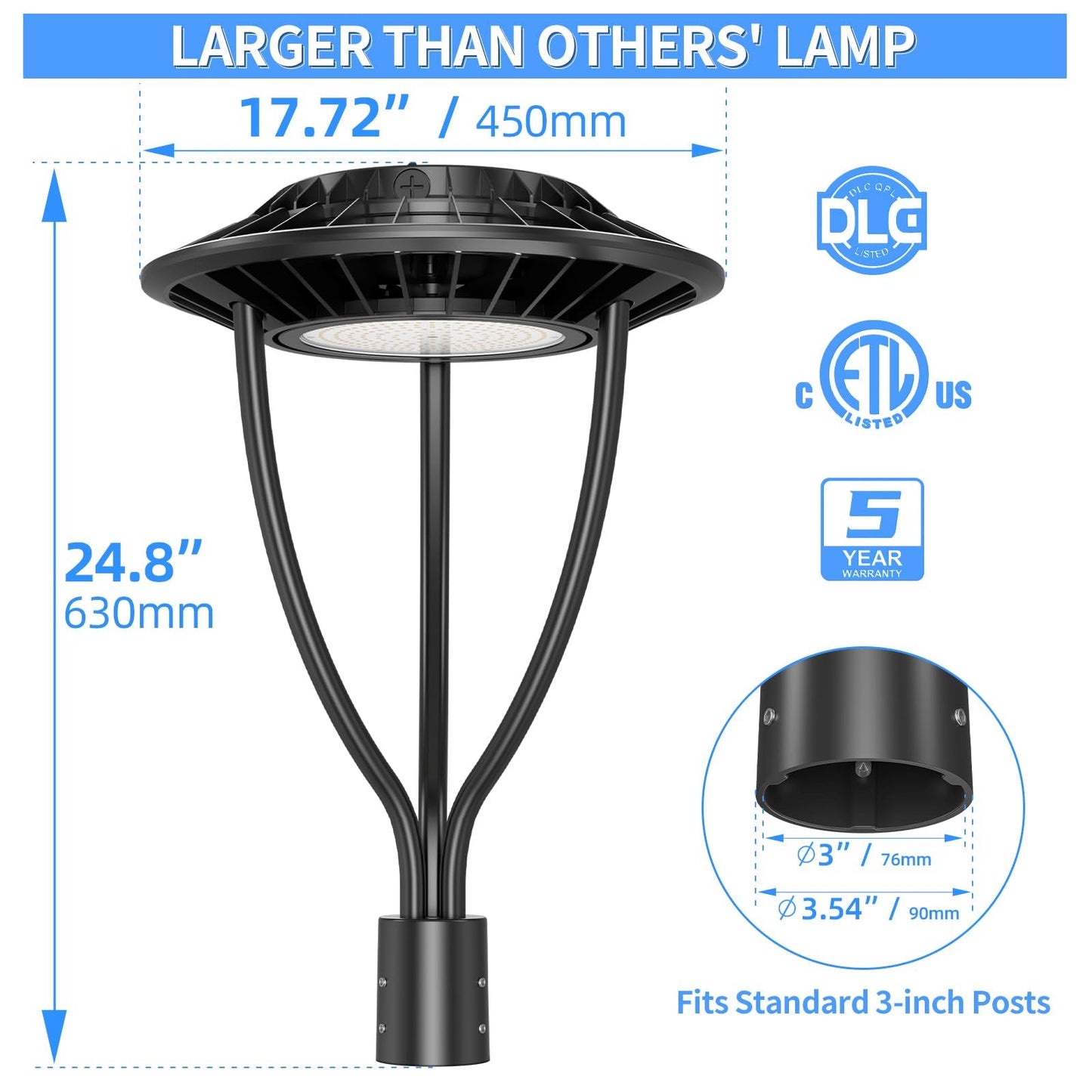Lighteme 150 W fest verdrahtete LED-Mastaufsatzleuchte UFO, 21.000 lm, ETL-gelistete LED-Pfostenleuchten mit Fotozelle, 5000 K, IP65 