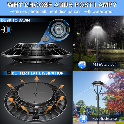 Lighteme 150 W fest verdrahtete LED-Mastaufsatzleuchte UFO, 21.000 lm, ETL-gelistete LED-Pfostenleuchten mit Fotozelle, 5000 K, IP65 