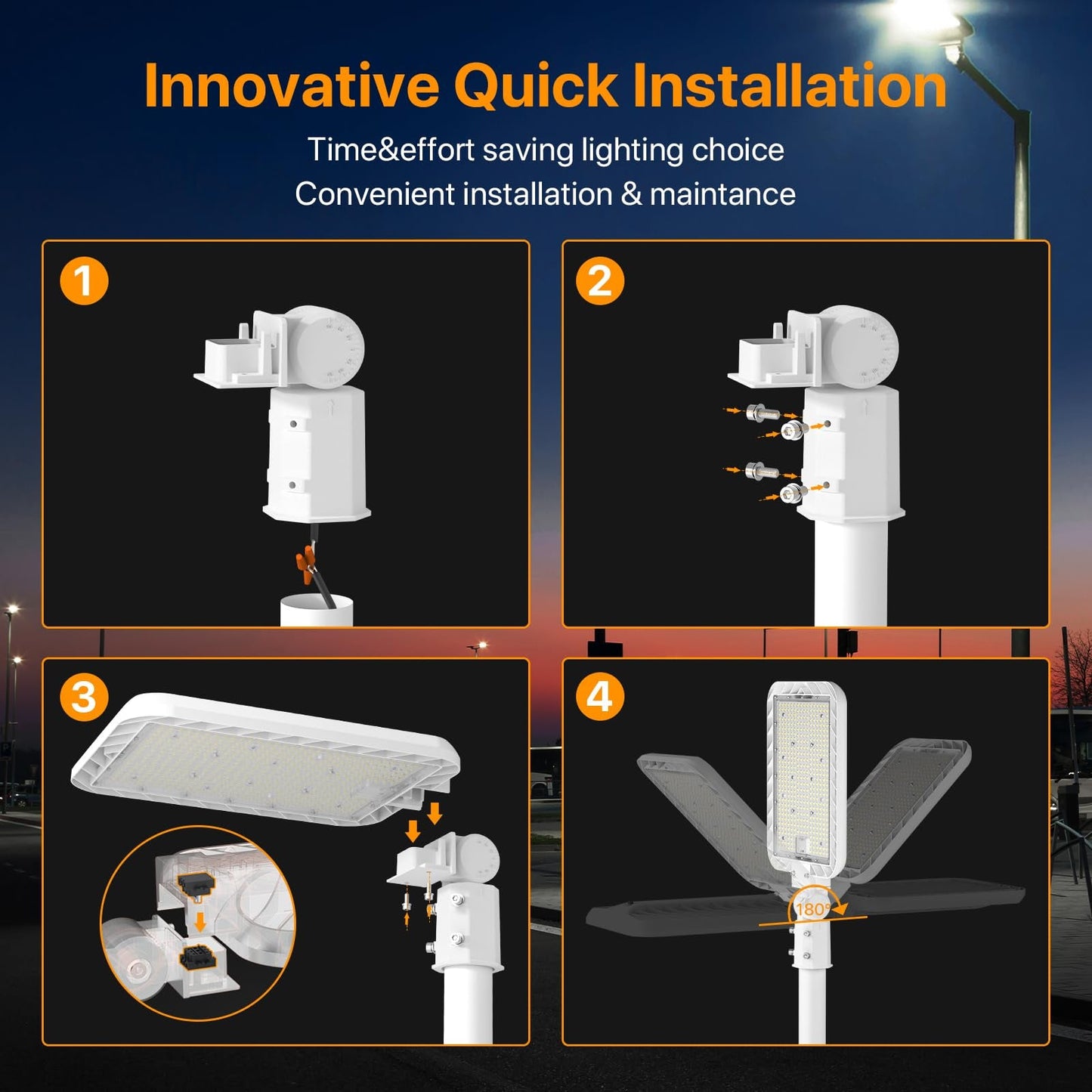 Lighteme 300 W LED-Straßen-/Parkplatzleuchte mit Festverdrahtung, 45.000 lm, gewerbliche Beleuchtung mit Einschubmontage, IP65, 5.000 K, Dämmerungssensor