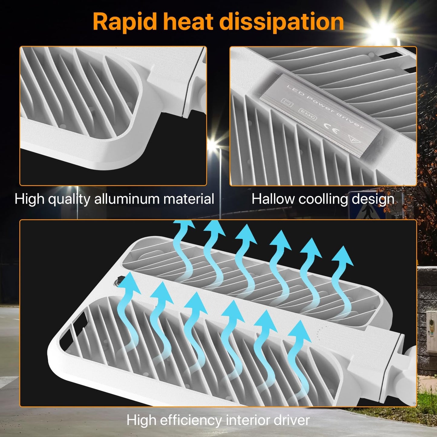 Lighteme 300 W LED-Straßen-/Parkplatzleuchte mit Festverdrahtung, 45.000 lm, gewerbliche Beleuchtung mit Einschubmontage, IP65, 5.000 K, Dämmerungssensor