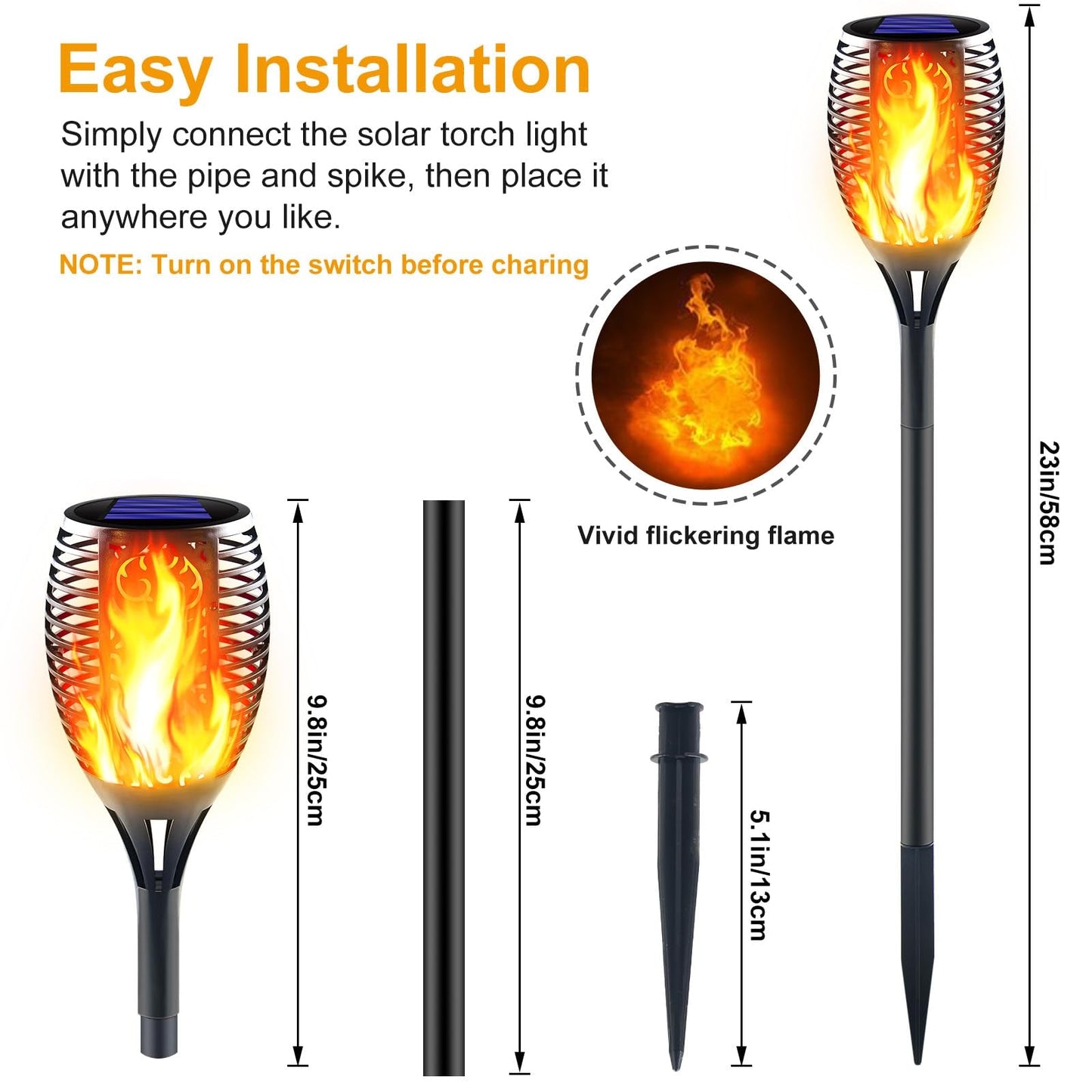 Lighteme Solar LED Flame Lamp Lawn Flame Flickering Torch Light Outdoor Fire 96 LED Lights 4 Pack