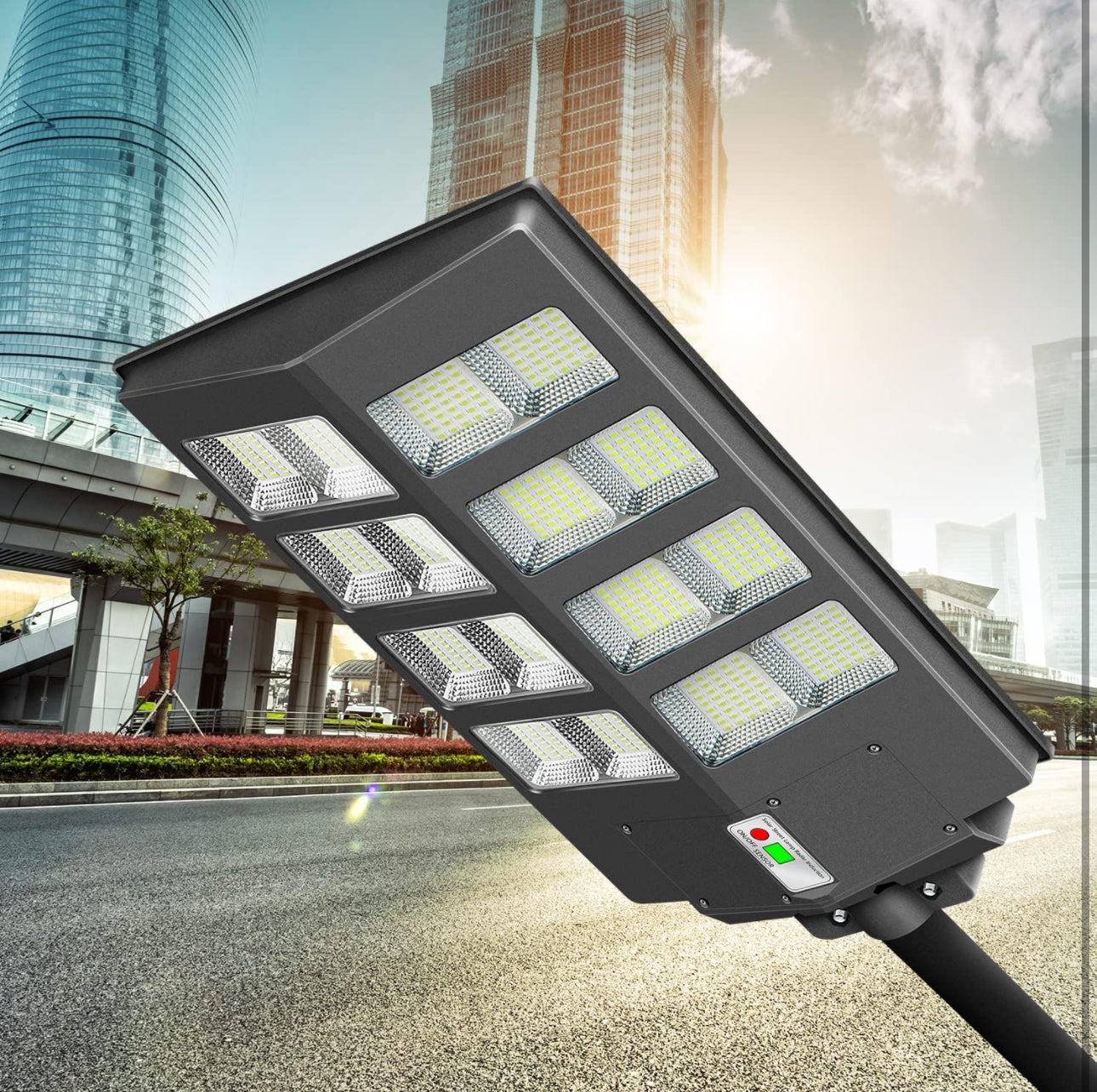 Lighteme 800W Commercial Solar Street Lights Dusk to Dawn , Motion Sensor, 75000LM for Street with Remote Control
