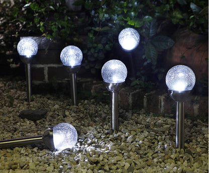 Lighteme Steel Solar Crackle Glass Ball PathWay LED- 8 Pack