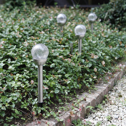 Lighteme Steel Solar Crackle Glass Ball PathWay LED- 8 Pack