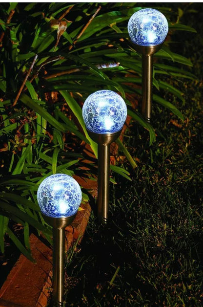 Lighteme Steel Solar Crackle Glass Ball PathWay LED- 8 Pack