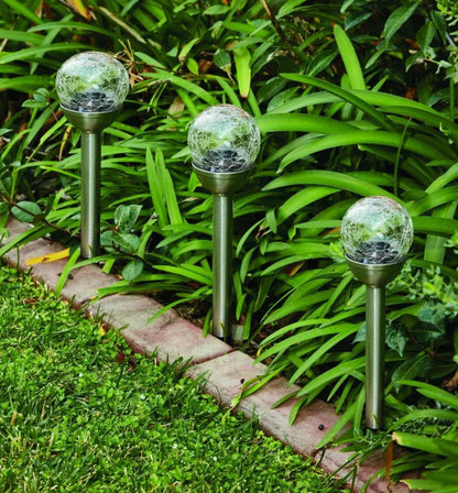 Lighteme Steel Solar Crackle Glass Ball PathWay LED- 8 Pack