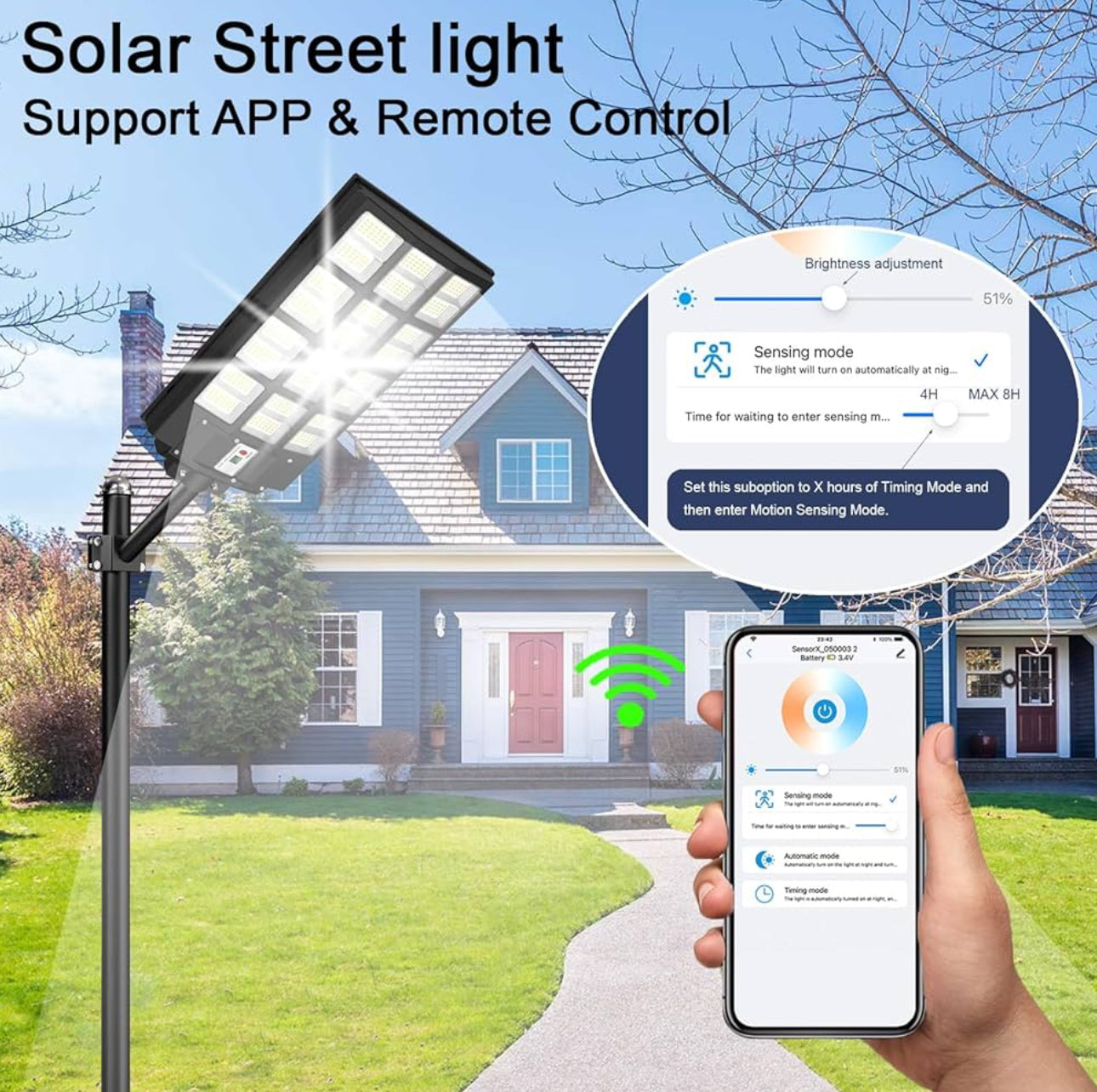 Lighteme 2000W Solar Street Light Outdoor, 250000LM 6500K with Mobile App Remote Control Dusk to Dawn LED Motion Sensor