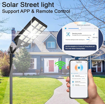 Lighteme 2000W Solar Street Light Outdoor, 250000LM 6500K with Mobile App Remote Control Dusk to Dawn LED Motion Sensor