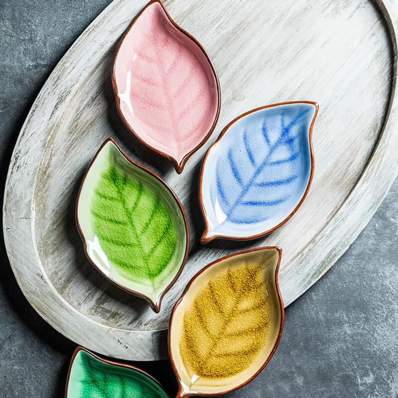 Lighteme Leaf Cracked Ceramic Snack Plate