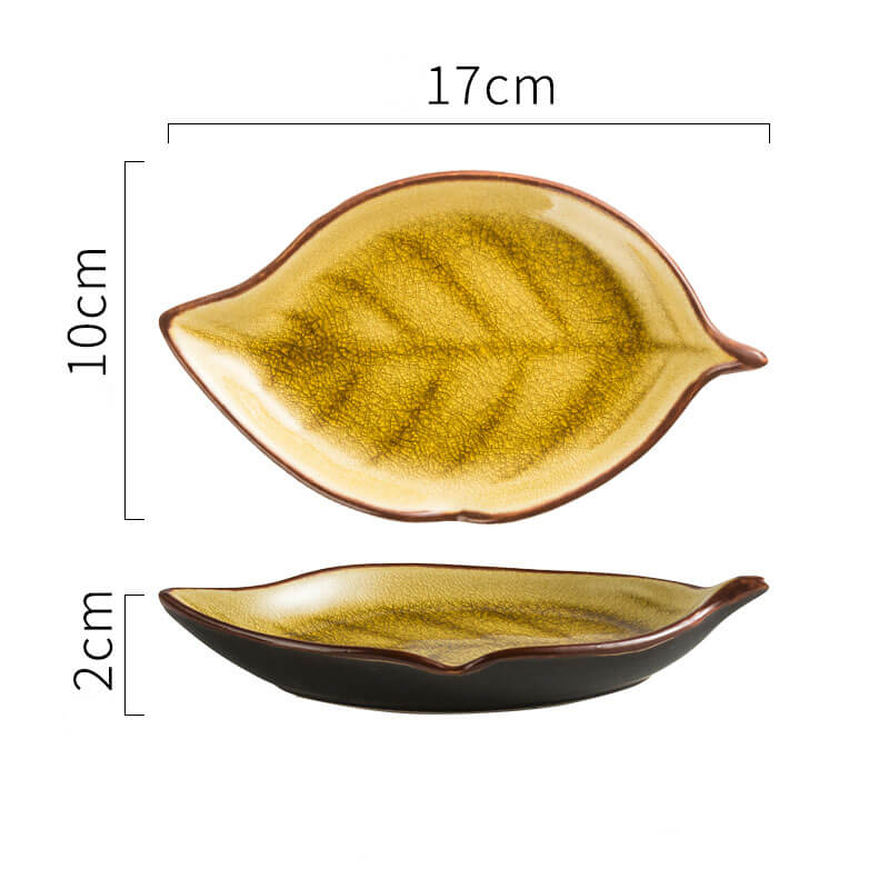 Lighteme Leaf Cracked Ceramic Snack Plate