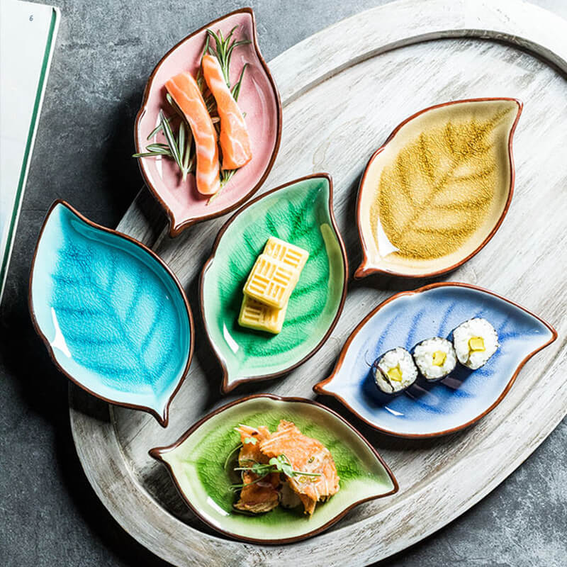 Lighteme Leaf Cracked Ceramic Snack Plate