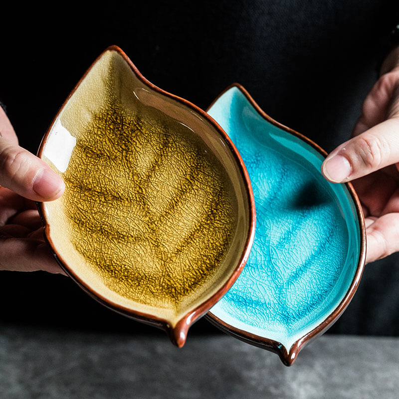 Lighteme Leaf Cracked Ceramic Snack Plate