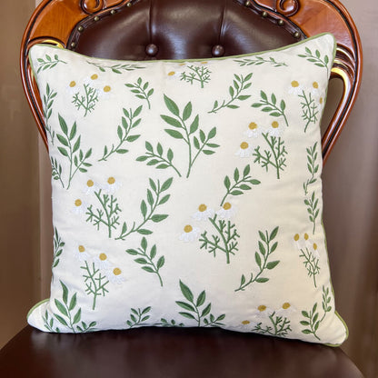 Lighteme Leaf Embroidered Cotton Throw Pillow Cover