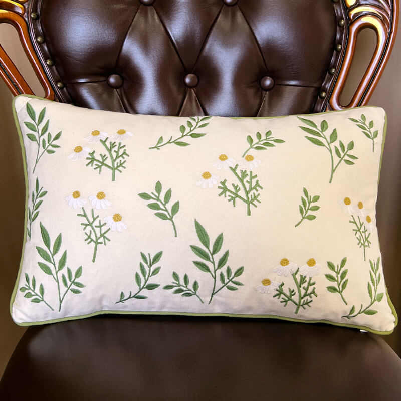 Lighteme Leaf Embroidered Cotton Throw Pillow Cover