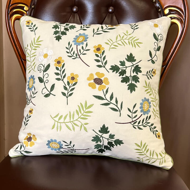 Lighteme Leaf Embroidered Cotton Throw Pillow Cover