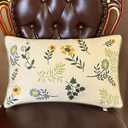Lighteme Leaf Embroidered Cotton Throw Pillow Cover