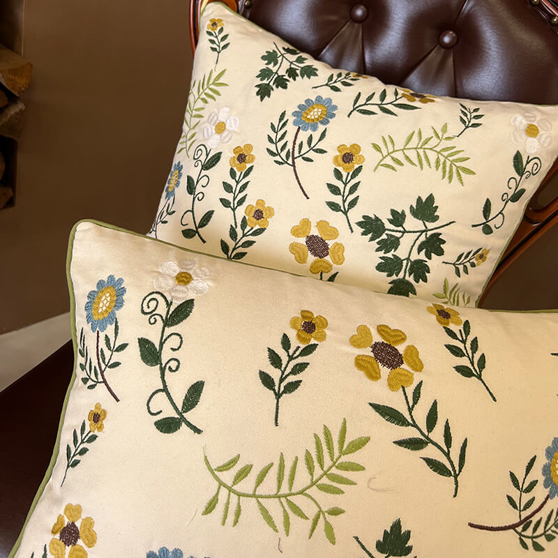 Lighteme Leaf Embroidered Cotton Throw Pillow Cover