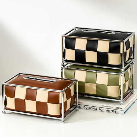 Boîte à mouchoirs en cuir à damier Lighteme