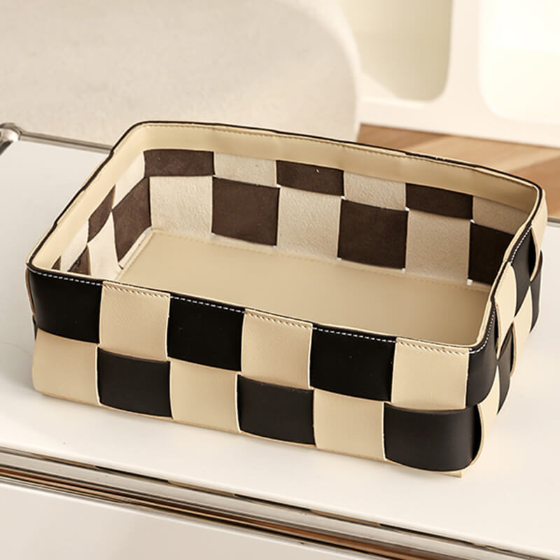 Lighteme Leather Grid Desktop Storage Basket