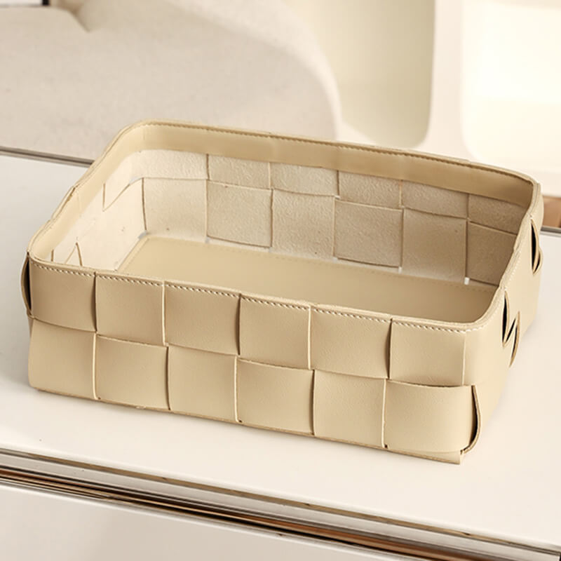 Lighteme Leather Grid Desktop Storage Basket