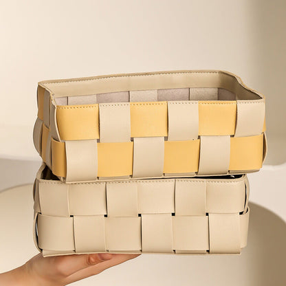 Lighteme Leather Grid Desktop Storage Basket