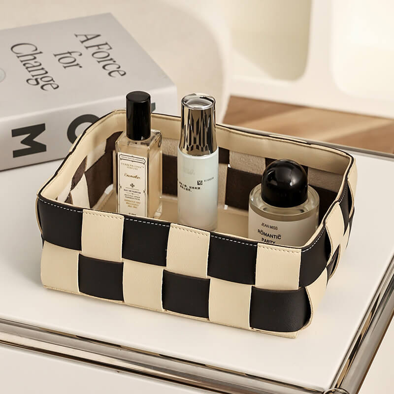 Lighteme Leather Grid Desktop Storage Basket