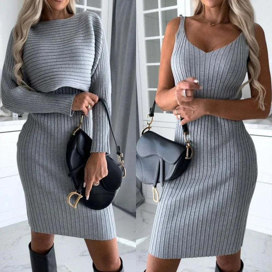 Lighteme Damen-Set mit Kleid und langärmligem Crop-Top 