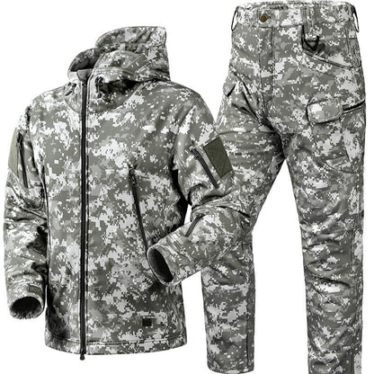 Lighteme Ruins Russian Camouflage Shark Skin Plus Velvet Waterproof Jacket Set