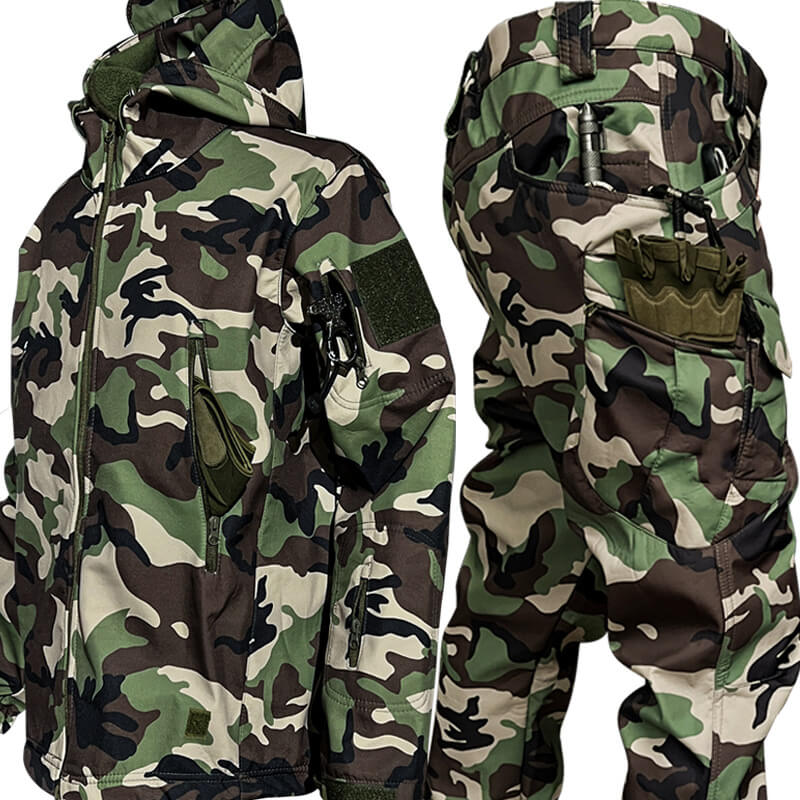 Lighteme Ruins Russian Camouflage Shark Skin Plus Velvet Waterproof Jacket Set