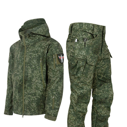 Lighteme Ruins Russian Camouflage Shark Skin Plus Velvet Waterproof Jacket Set