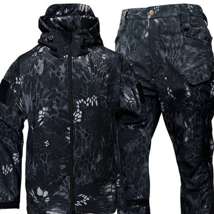 Lighteme Ruins Russian Camouflage Shark Skin Plus Velvet Waterproof Jacket Set