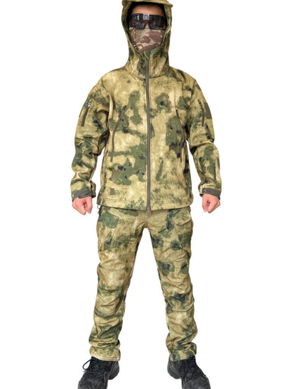 Lighteme Ruins Russian Camouflage Shark Skin Plus Velvet Waterproof Jacket Set