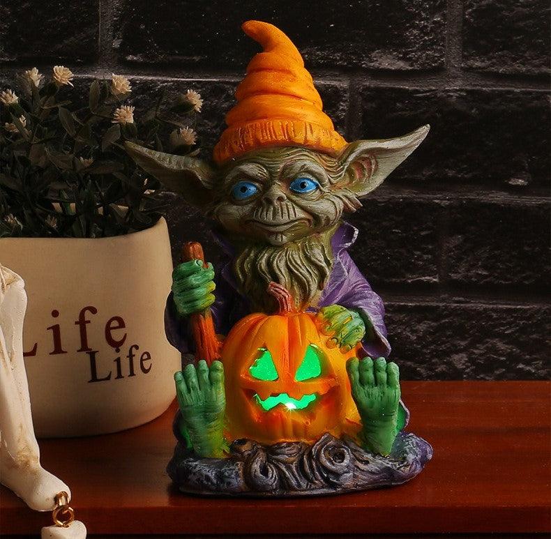 Lighteme - Halloween-Statue aus Kunstharz mit Kürbislampe | 1 KAUFEN, 1 GRATIS