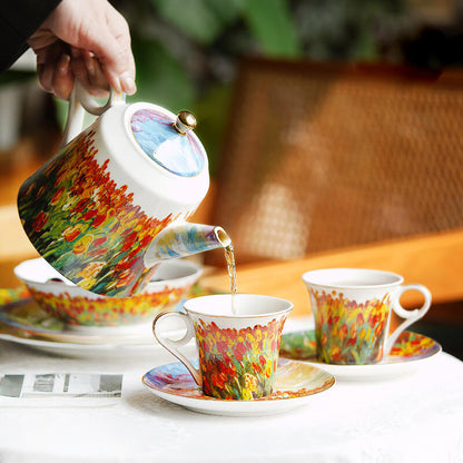 Lighteme Oil Painting Tulip Ceramic Teapot Set
