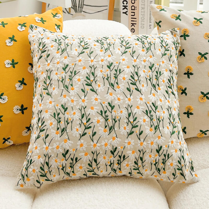 Lighteme Pastoral Floral Embroidered Throw Pillow Cover