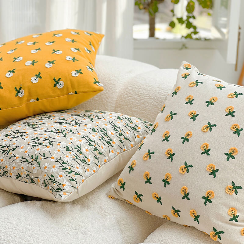 Lighteme Pastoral Floral Embroidered Throw Pillow Cover