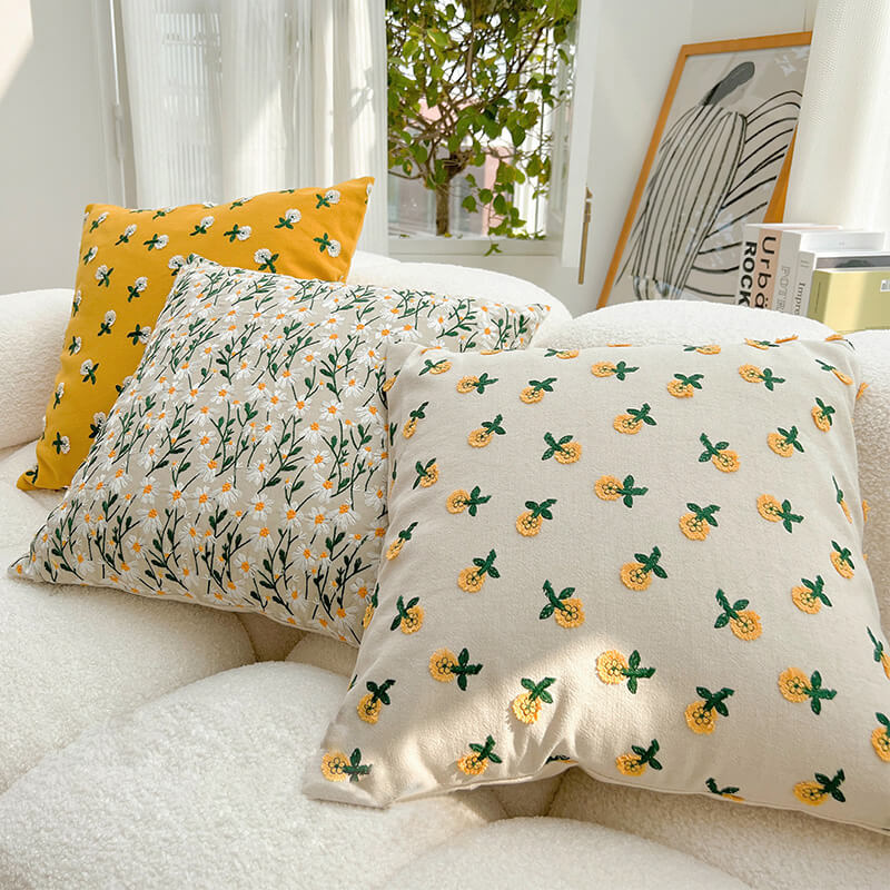 Lighteme Pastoral Floral Embroidered Throw Pillow Cover