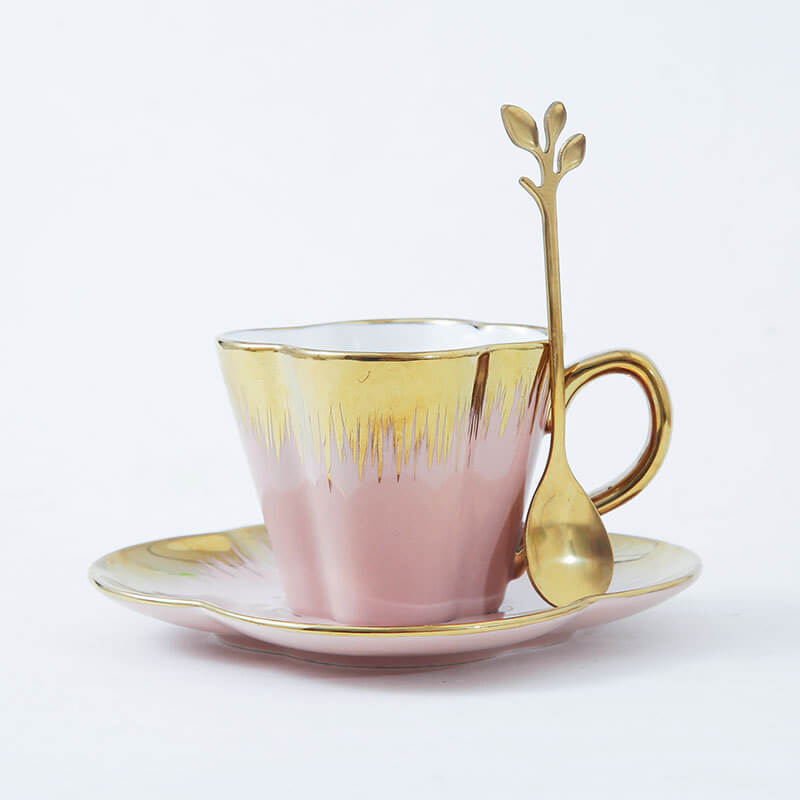 Lighteme Petal Gold Edge Ceramic Cup and Saucer