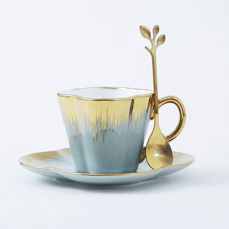 Lighteme Petal Gold Edge Ceramic Cup and Saucer