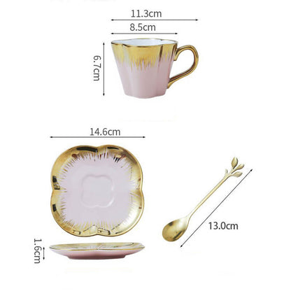 Lighteme Petal Gold Edge Ceramic Cup and Saucer