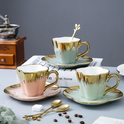 Lighteme Petal Gold Edge Ceramic Cup and Saucer