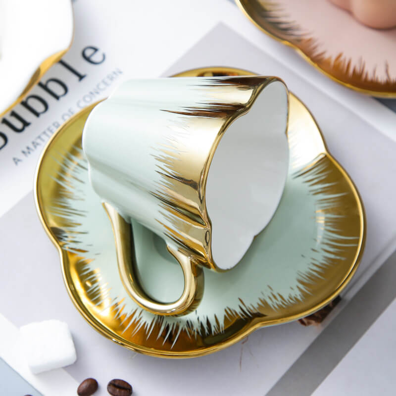 Lighteme Petal Gold Edge Ceramic Cup and Saucer