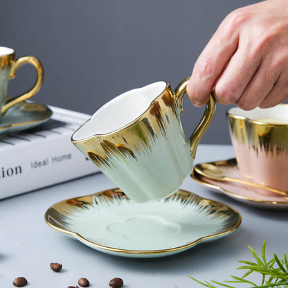 Lighteme Petal Gold Edge Ceramic Cup and Saucer
