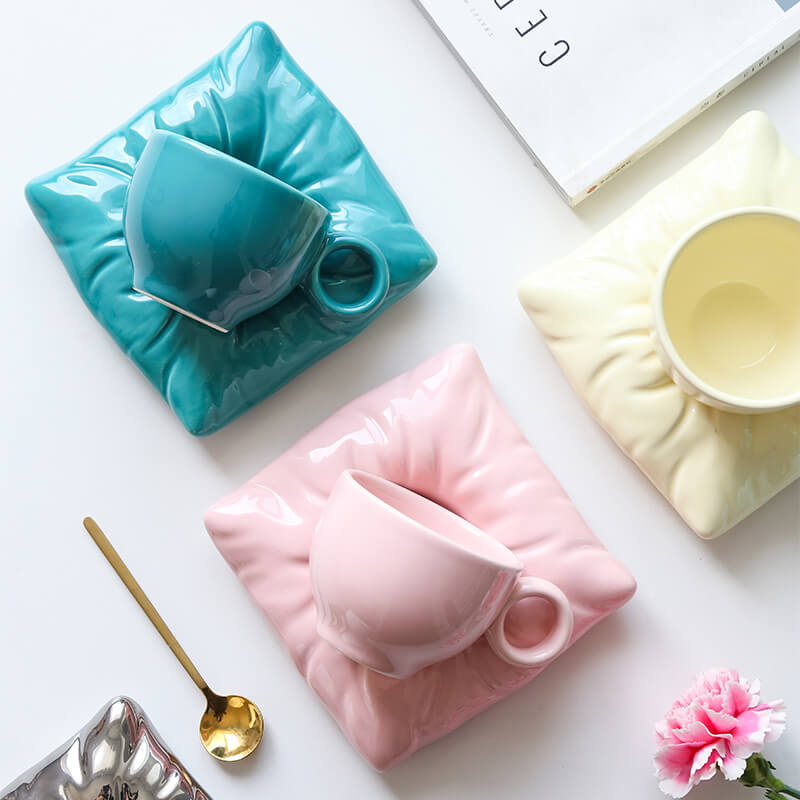 Lighteme Pillow Ceramic Cup and Saucer