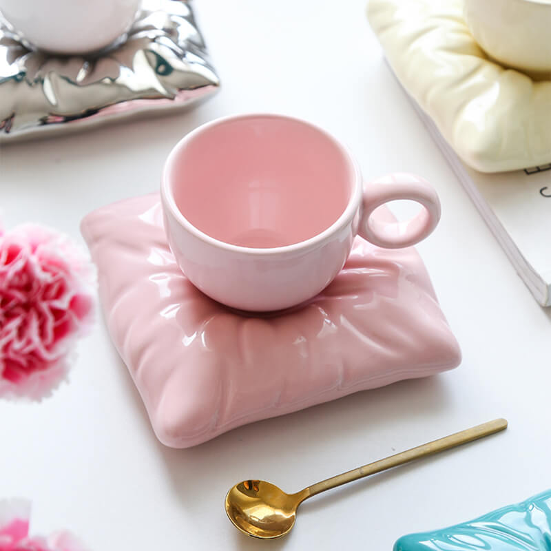 Lighteme Pillow Ceramic Cup and Saucer